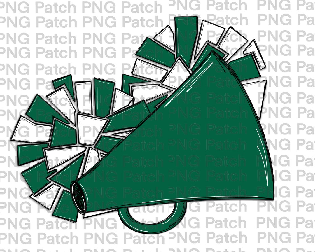 Green White Cheerleader Megaphone and Pom Poms, Football PNG Digital