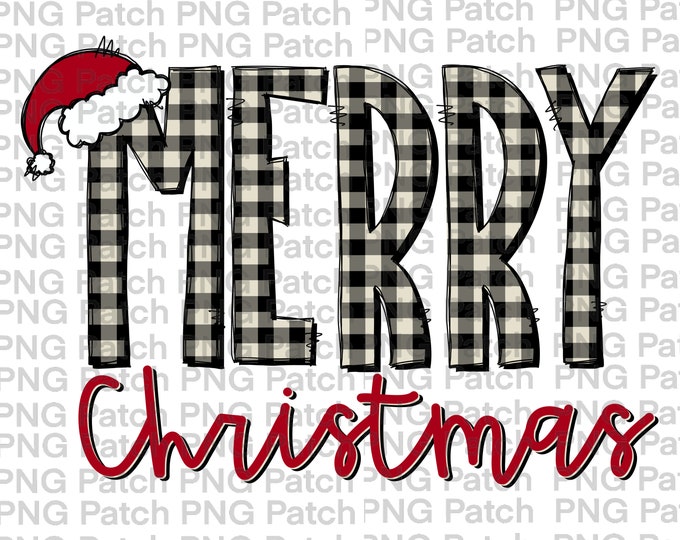 White Buffalo Plaid Merry Christmas With Santa Hat, Christmas PNG