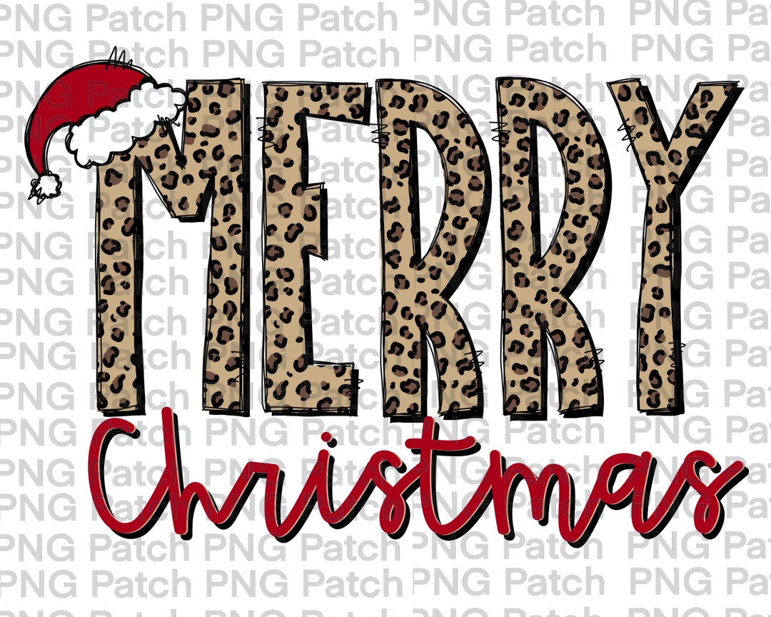 Leopard Print Merry Christmas With Santa Hat, Christmas PNG Digital