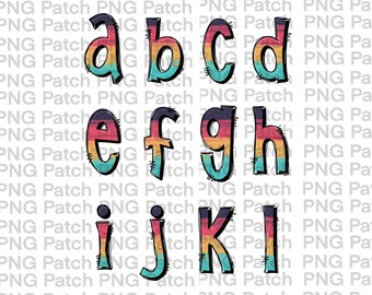 Alle unteren Fall bunte Sommer Alpha Pack, Alphabet Pack PNG-Datei, Alpha Pack Sublimation Designs Downloads, Druck und Schnitt, digital, Instant