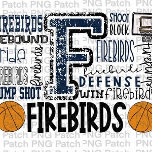 Firebirds Basketball Typografie | Marine | Maskottchen PNG-Datei | Team Digital Design | Jubel | Sublimationsdesigns | Digitales PNG | DTF Printable