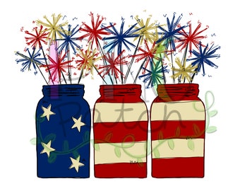 Mason Jar Sparklers, 4th of July, Fourth of July, PNG Digital Design, Sublimation Download, Patriotic, Sublimation Design, USA, Printable
