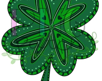 St. Patrick's Day Funky Lucky Four Leaf Clover, PNG Digital Design, Sublimation Design Download, Print and Cut, Digital Download