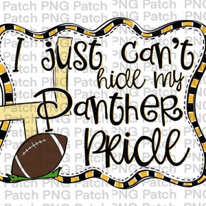 Op de afbeelding: Een zwarte en gele afbeelding met een voetbal en de tekst "I just can't hide my Panther pride".