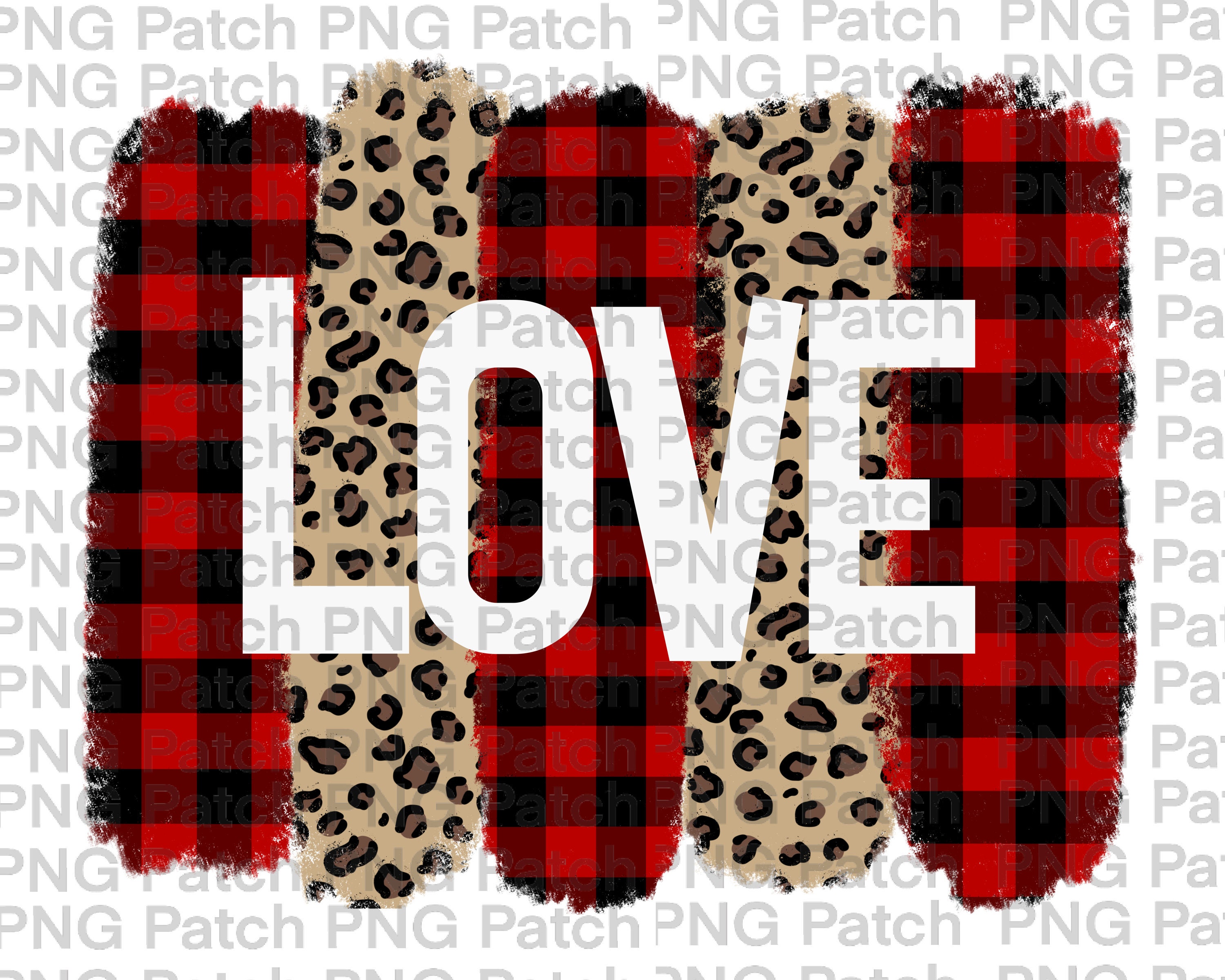 Büffel karierte und Leopard Print Love | Valentinstag PNG Digitales Design | Druckbares Sublimationsdesign