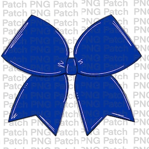 May include: A large blue bow with a white outline. The bow is drawn in a cartoon style with a simple design.