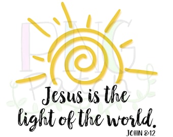 Jesus is the Light of the World, John 8:12, PNG Digital Design, Sublimation Design Download, Print and Cut, Digital Download, Printable
