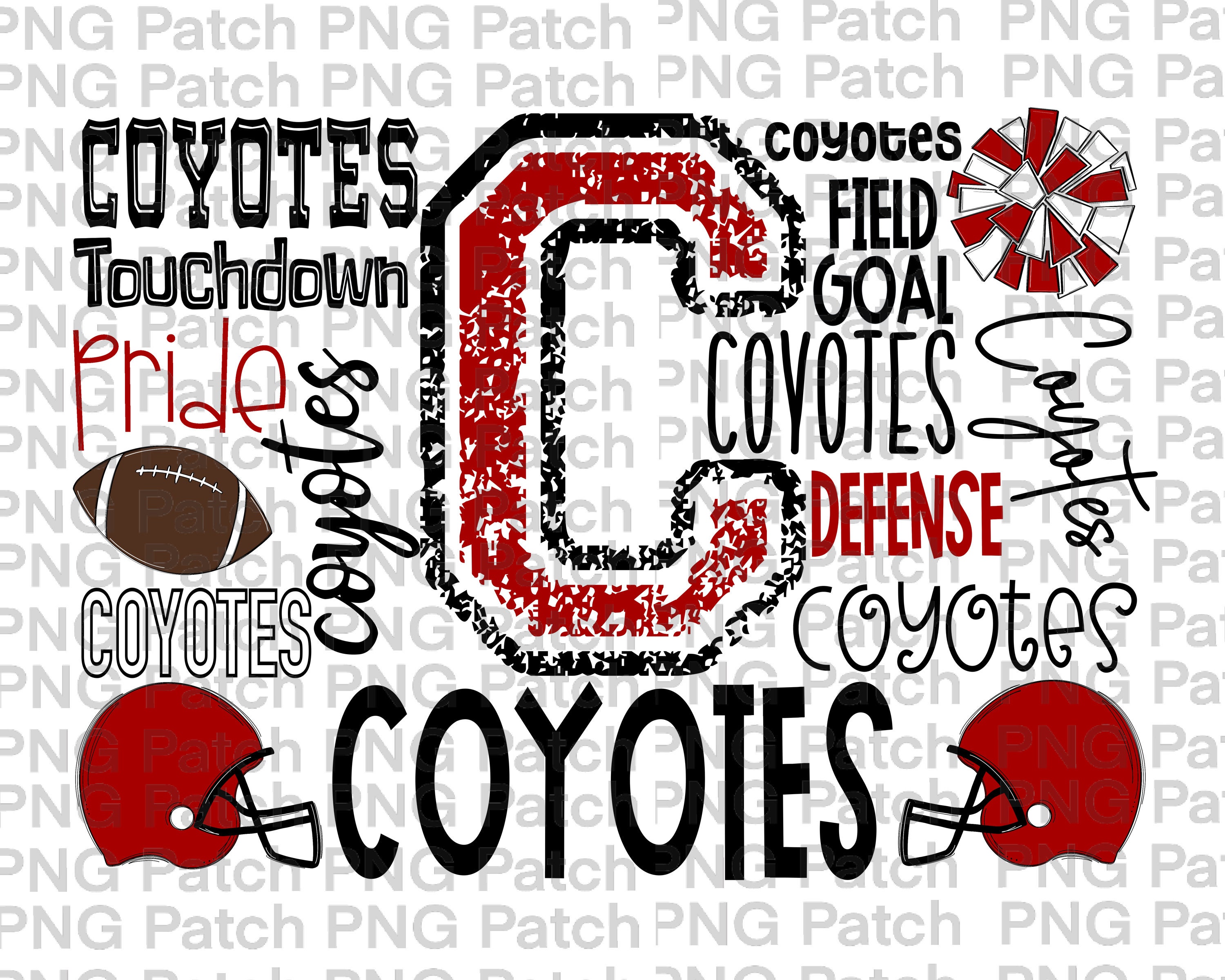 Coyotes Football Typography Red Black Mascot PNG File Team image