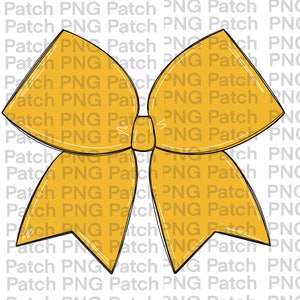 May include: A yellow bow with a black outline. The bow is drawn in a cartoon style with a slightly messy look.