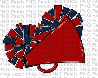 Red and Navy Cheerleader Megaphone and Pom Poms, Football PNG Digital Design, Cheer Sublimation Designs Downloads Clipart Football