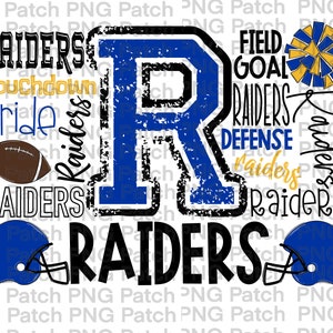 Raiders Football Typography, Royal Blue and Gold, Mascot PNG File, Team Digital Design, Cheer, Football Sublimation Designs, Touchdown
