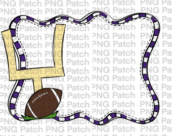 Football and Goal Post, Purple and White Frame, Monogram, Football PNG Digital Design, Sports Sublimation Design Download Instant, Clipart
