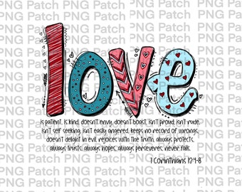 1 Korinther 13:4-8 | Liebe Valentinstag PNG Digitales Design | Druckbares Sublimationsdesign