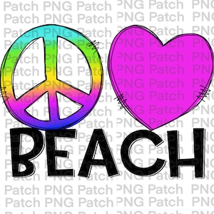 Peace Love Beach, Peace Sign and Heart, Summer PNG Digital Design, Beach Sublimation Design Download, Print and Cut, Digital Download