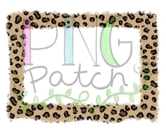 Torn Edge Leopard Print Frame, Monogram PNG File,  Leopard Print Digital Design, Monogram Sublimation Designs, Instant Download