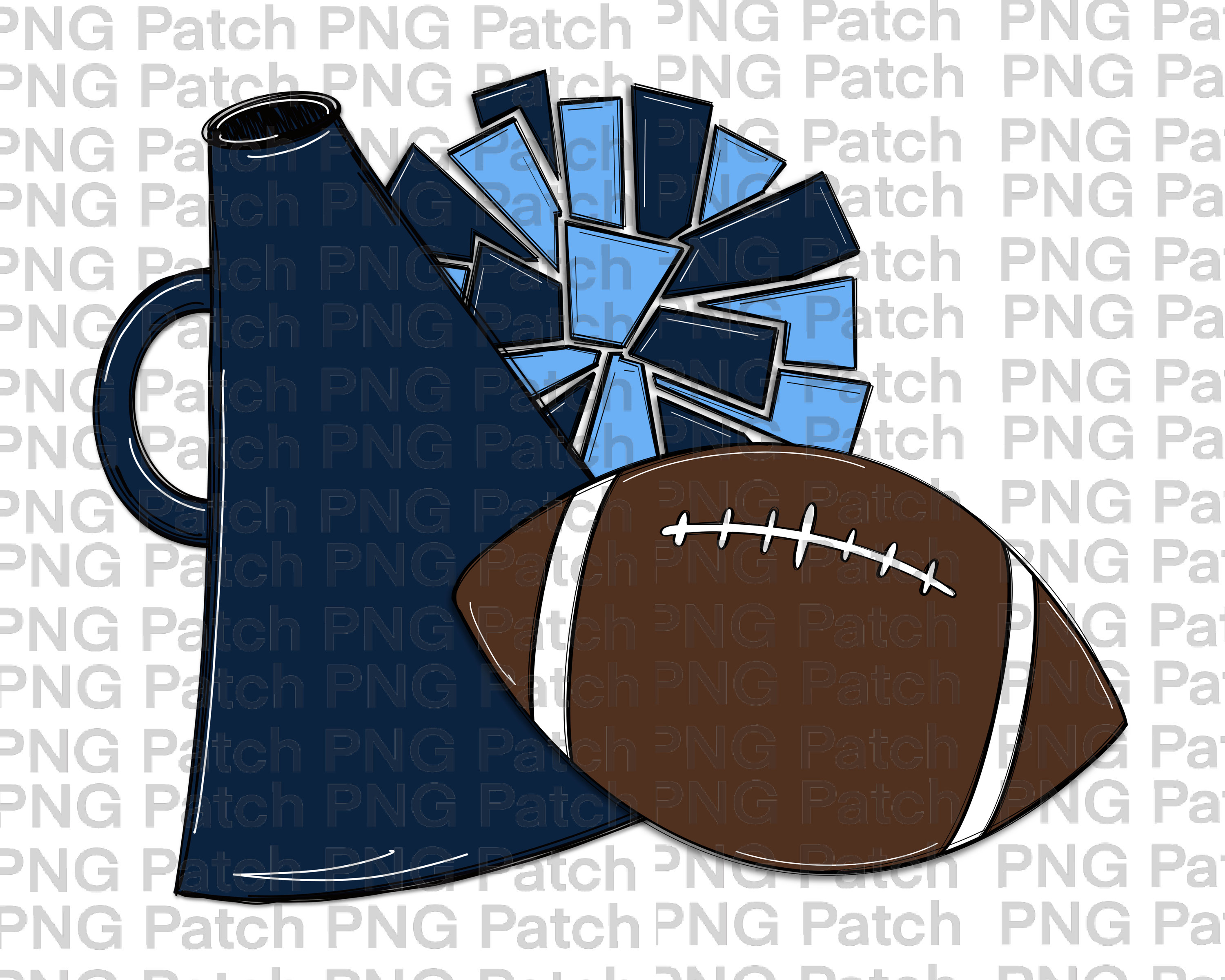 Navy Columbia Football, Cheerleader Megaphone and Pom Poms