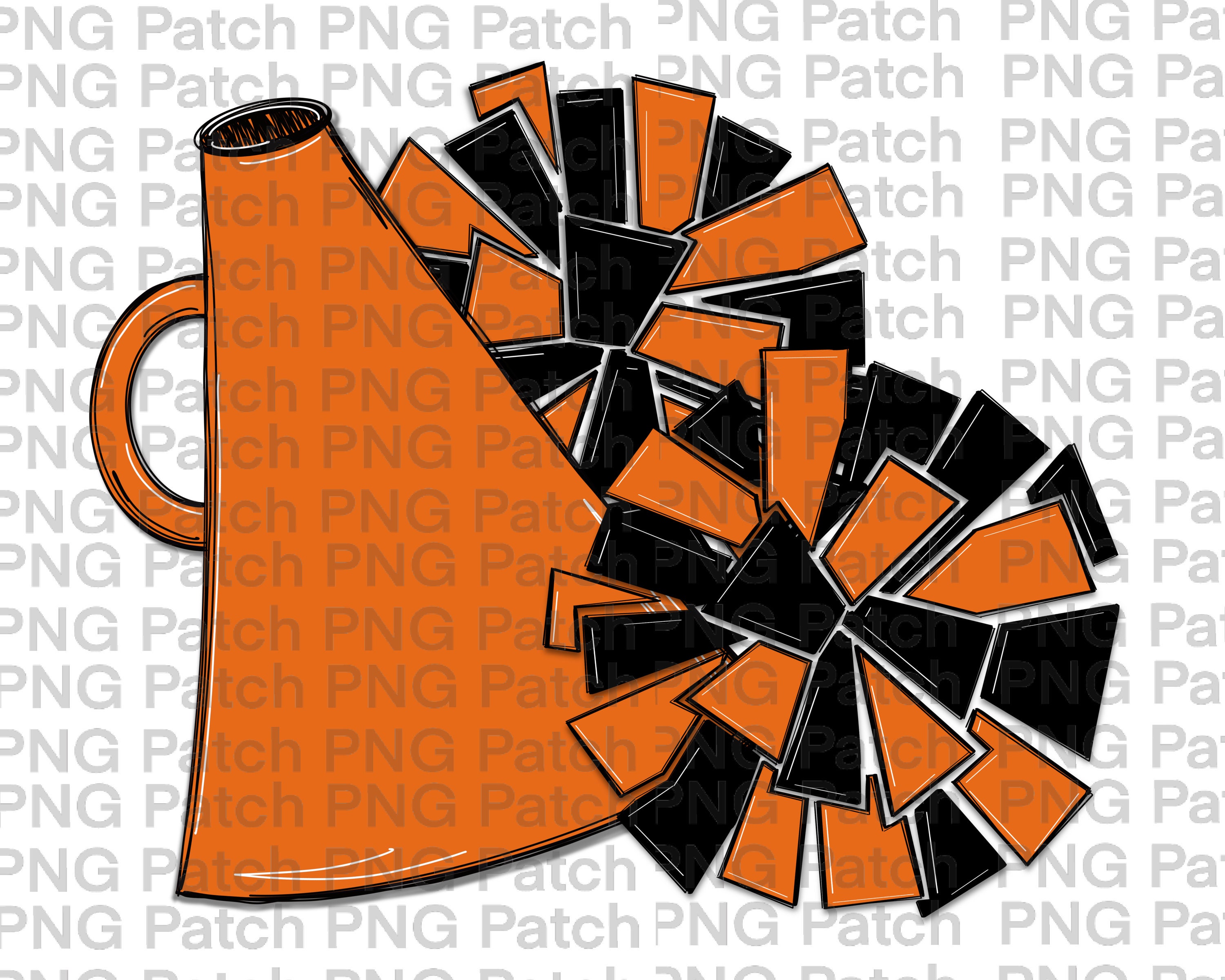 Orange and Black Cheer Megaphone and Pom Poms, Football PNG