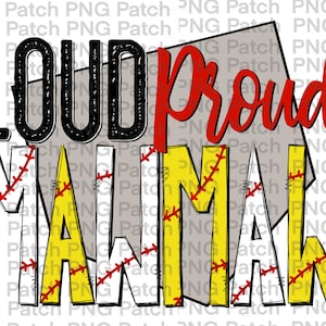 May include: A graphic design with the text "LOUD PROUD" in black and red letters, and "MALIMAW" in yellow, white, and red letters. The letters are stylized to look like a baseball.
