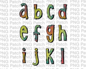 Alle unteren Fall Hippie Alpha Pack, Alphabet Pack PNG-Datei, Alpha Pack Sublimation Designs Downloads, Druck und Schnitt, digital, Instant Download