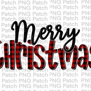 May include: Red and black buffalo plaid "Merry Christmas" text graphic design.