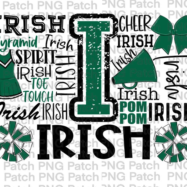 Irish Cheer Typography, Black and Kelly Green, Mascot PNG File, Team Digital Design, Cheer, Cheerleading Sublimation Designs, Team Spirit