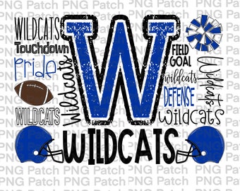 Wildcats Football Typography, Royal Black, Mascot PNG File, Team Digital Design, Cheer, Football Sublimation Designs, Touchdown, Defense