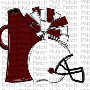 Maroon White Football Helmet Cheerleader Megaphone and Pom Poms, Football PNG Digital Design, Cheer Sublimation Designs Downloads Football