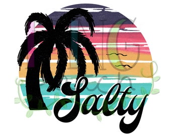 Salty, Retro Beach design con Palm Tree, PNG Digital Design, Beach Sublimation Design Download, Stampa e Taglia, Opere d'arte stampabili, Clipart