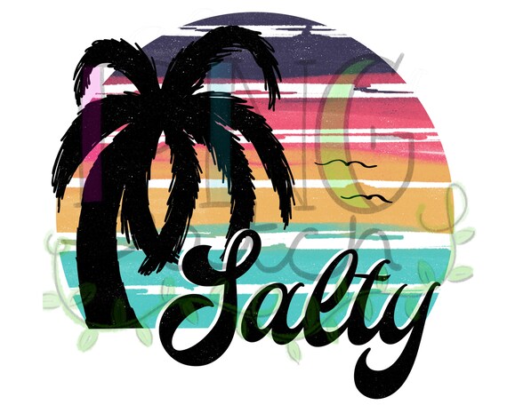 Salty, Retro Beach design with Palm Tree, PNG Digital Design, Beach Sublimation Design Download, Print and Cut, Printable Artwork, Clipart