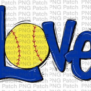 Softball, Royal Blue Love with Softball, Softball PNG Digital Design, Sports Sublimation Design Download, Print and Cut, Digital