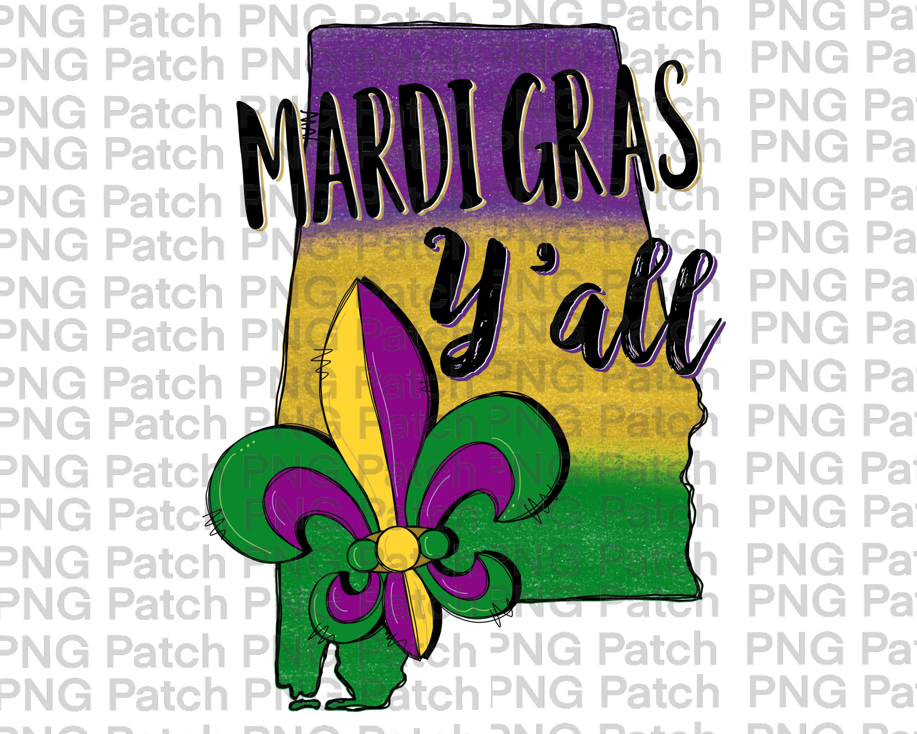 Mardi Gras Y'all Mobile Alabama Purple Yellow Green Etsy