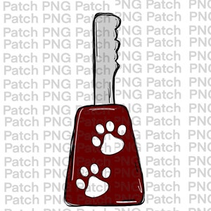 May include: A red and white dog tag with a paw print design. The tag has a silver key ring attached to it.