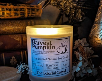 Natural soy candle, autumn scented candle, Christmas gift for candle lover, birthday gift for autumn lover, 12oz jar candle, pumpkin candle