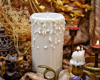 pillar candles, drippy candle, drip candle, ritual candle, dripping candle, artisan candle, soy pillar candle, spell candle, altar decor
