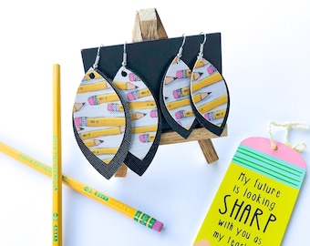 I Can't Find My Pencil!; Layered Pencil Leather Earrings; Pencil Earrings; Teacher Earrings; Faux Leather Earrings; Teacher Gift