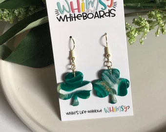 Shamrock Dangles; Clover Dangles; St. Patrick's Day Earrings; Holiday; Polymer Clay Earrings