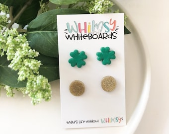 St. Patrick's Day Stud Packs; Shamrock Stud Packs; Polymer Clay Studs; Four Leaf Clovers; St. Patrick's Day Earrings; Holiday Earrings