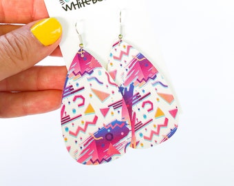 Saved by the Bell! 90's Inspired Leather Drop Earrings; Leather Drop Earrings; Faux Leather Earrings