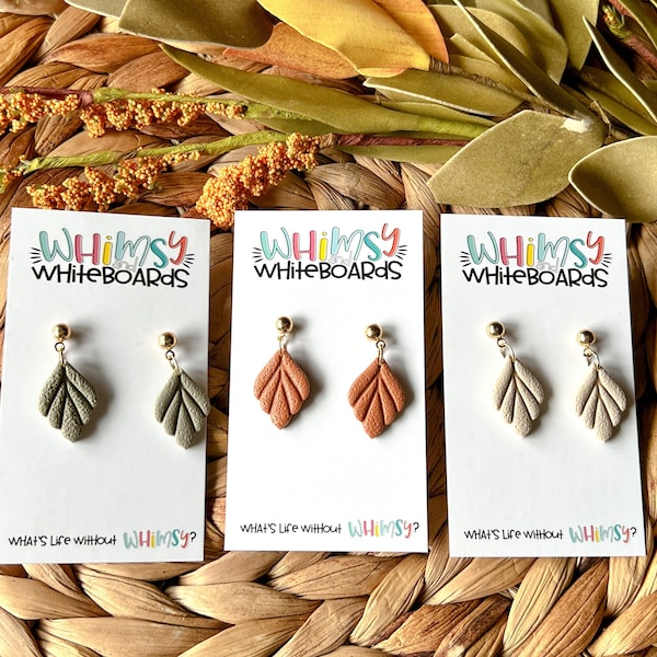 Mini Leaf Drop Dangles; Earrings; Dangle Earrings; Fall; Fall Style; Fall Earrings; Neutral Style; Neutral; Polymer Clay Jewelry