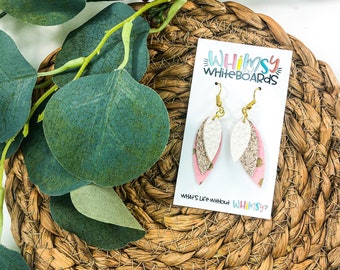 You Make Me Blush! Leather Drop Earrings; Blush and Gold Layered Earrings; Faux Leather Earrings; Dangles; Earrings;  Valentine's Earrings