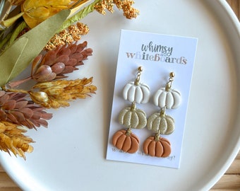 Pumpkin Stack Dangles; Pumpkin Earrings; Pumpins; Fall: Fall Style; Neutrals; Pastels; Halloween; October;Polymer Clay; Jewelry