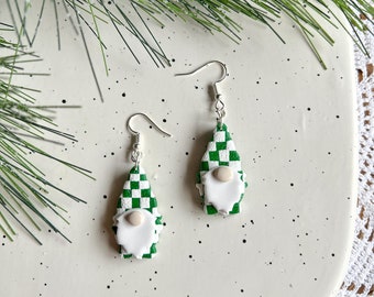Gnome Dangle Earrings; Gnome Earrings; Gnomes; Christmas Gnomes; Christmas Tree; Earrings; Gift; Holiday Style; Polymer Clay Earrings
