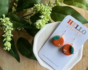 Orange Dangle Earrings; Orange Earrings; Fruit Earrings; Polymer Clay Earrings; Lightweight Earrings