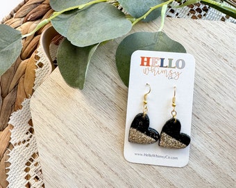 Black Heart Dangles; Chrismtas Earrings; New Year Earrings; Earrings; Holiday Style; Holiday Earrings; Jewelry