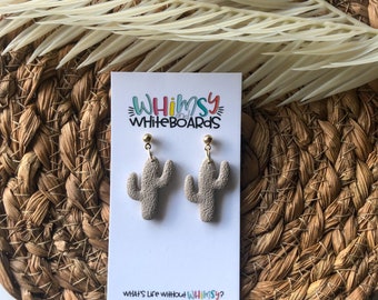 Tan Cactus Dangle Earrings; Cactus; Boho Style; Western; Jewelry; Earrings; Polymer Clay; Polymer Clay Earrings