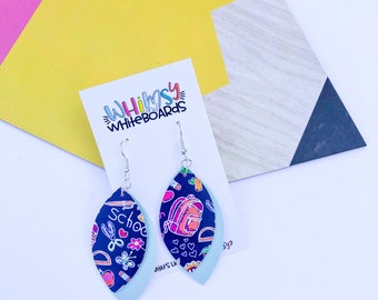 School Days Navy & Teal LayeredTeardrop Earrings; School Earrings; Teacher Earrings; Faux Leather Earrings; Teacher Gift