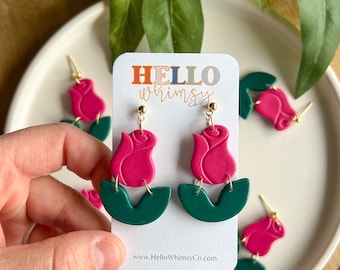 Rose Dangles; Rose Earrings; Rose Flower; Flower Earrings; Valentine's Day; Gift; Holiday Earrings; Floral; Love; Polymer Clay Earrings