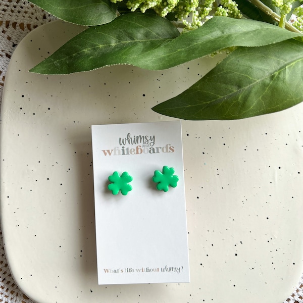 Lucky Clover Studs; Four Leaf Clover; Lucky Charm; St. Patrick's Day; Holiday; Green; Good Luck; Clover; Shamrock; Polymer Clay