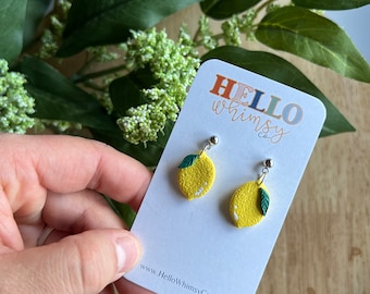 Lemon Drop Dangles; Lemon Earrings; Fruit Earrings; Happy Earrings; Quirky Earrings; Polymer Clay; Lightweight Earrigns; Fun Earrings