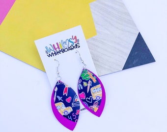 School Days Navy & Pink LayeredTeardrop Earrings; School Earrings; Teacher Earrings; Faux Leather Earrings; Teacher Gift